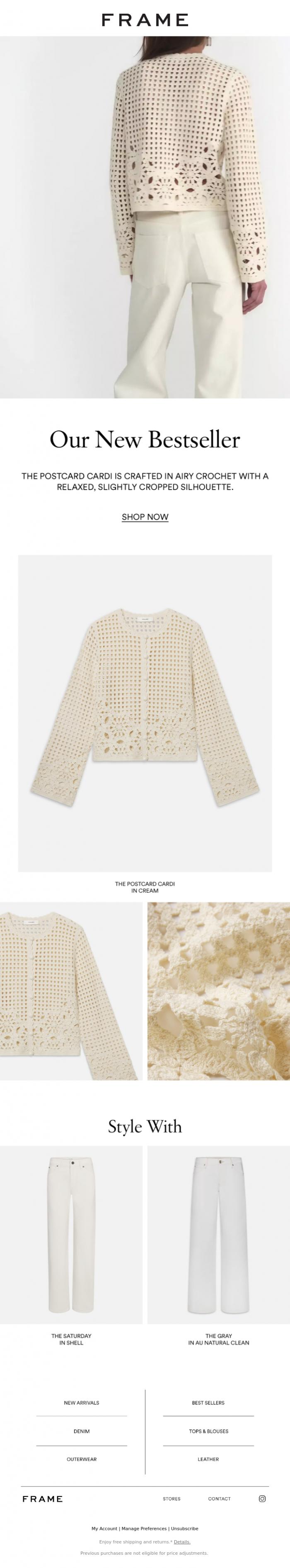 Email Design Inspiration from FRAME, The Postcard Cardi