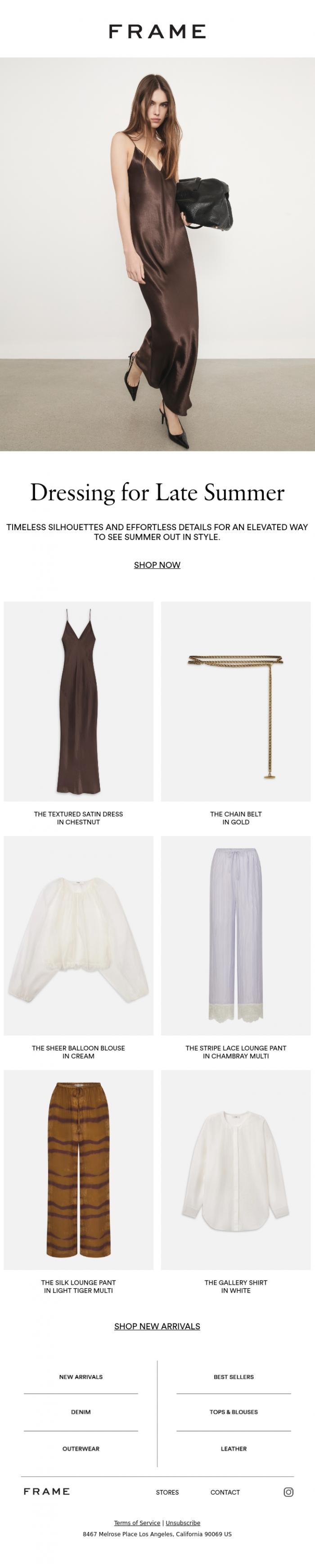 Email Design Inspiration from FRAME, Dressing for Late Summer