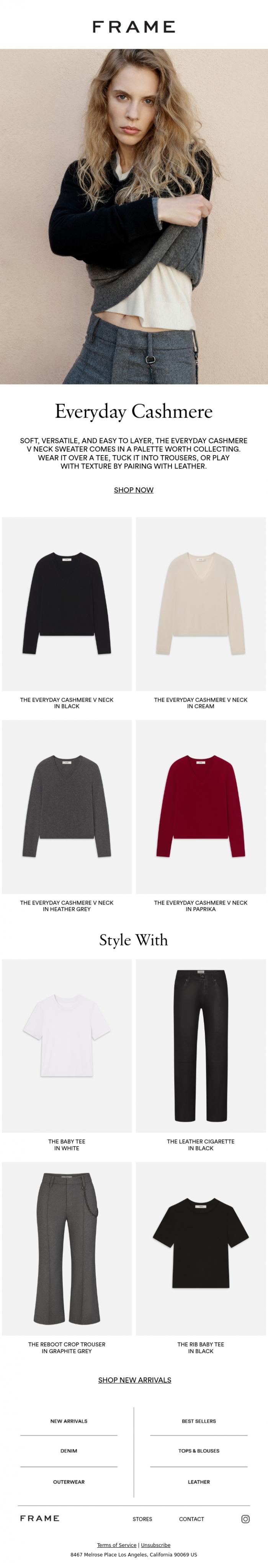 Email Design Inspiration from FRAME, Your Cashmere Essential, Styled