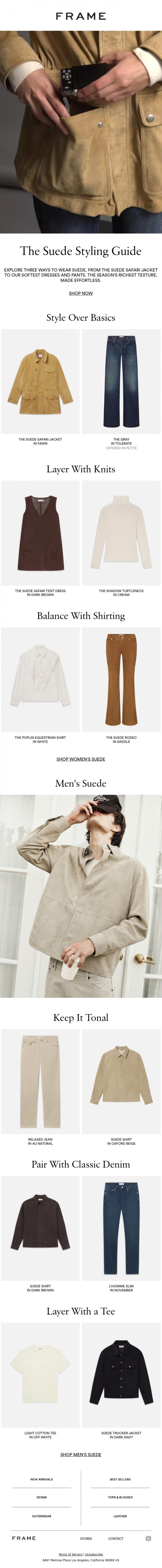 Email Design Inspiration from FRAME, Suede, Styled Three Ways