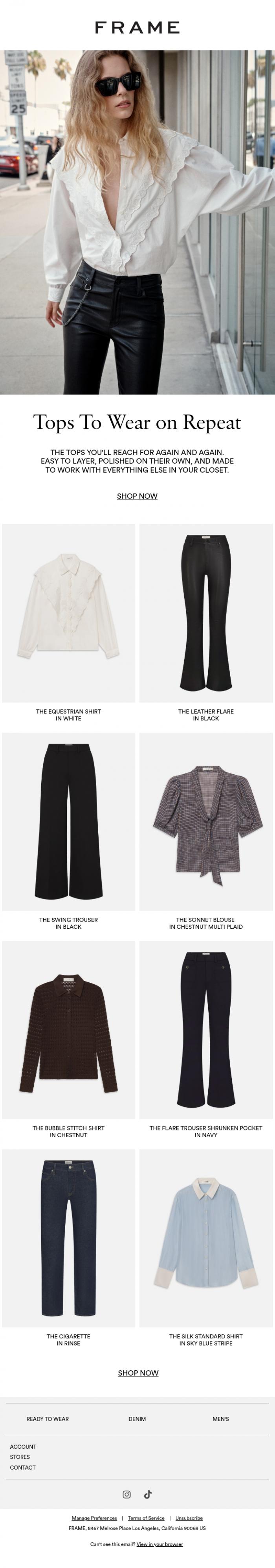 Email Design Inspiration from FRAME, Tops Always in Rotation