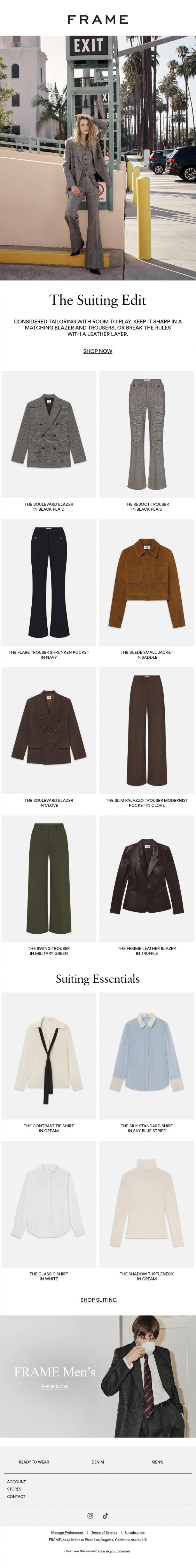 Email Design Inspiration from FRAME, The Suiting Edit