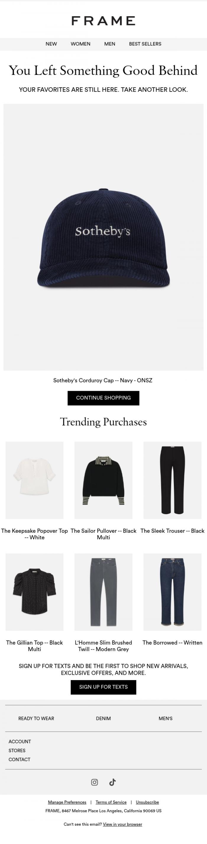 Email Design Inspiration from FRAME, You Left Something Good Behind
