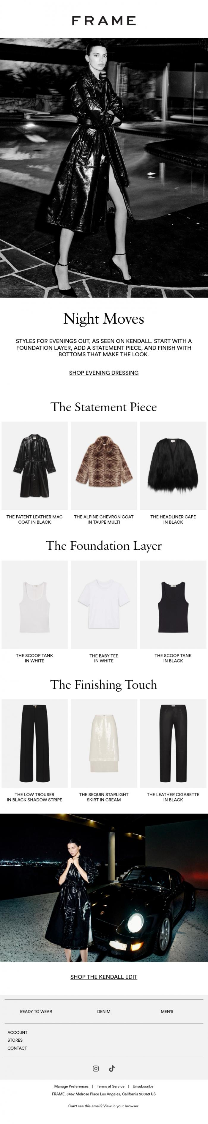 Email Design Inspiration from FRAME, Kendall Jenner After Dark