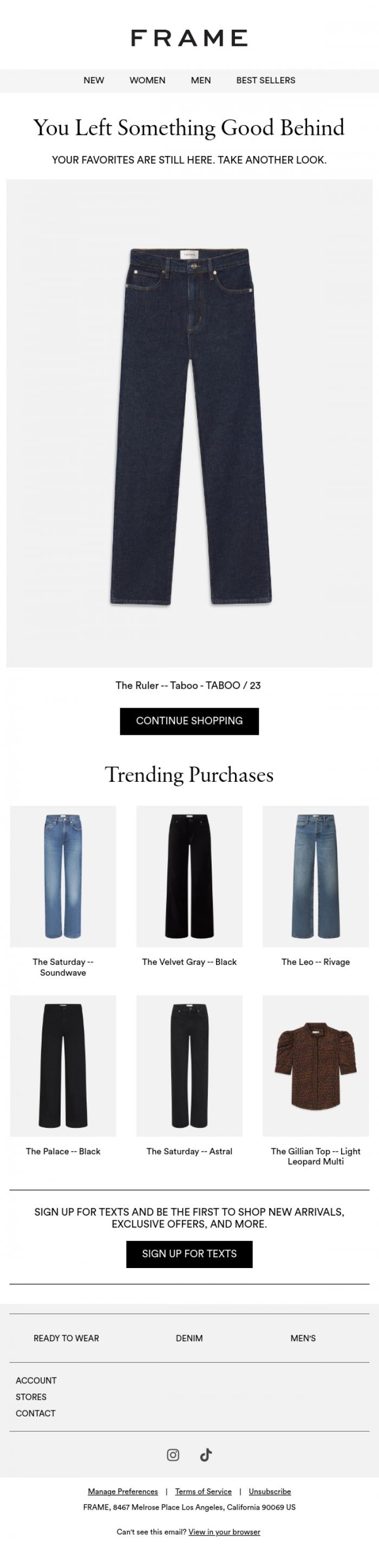 Email Design Inspiration from FRAME, You Left Something Good Behind