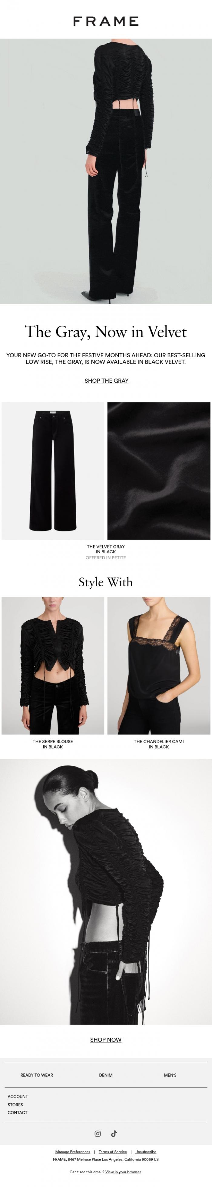 Email Design Inspiration from FRAME, Now in Velvet: The Gray