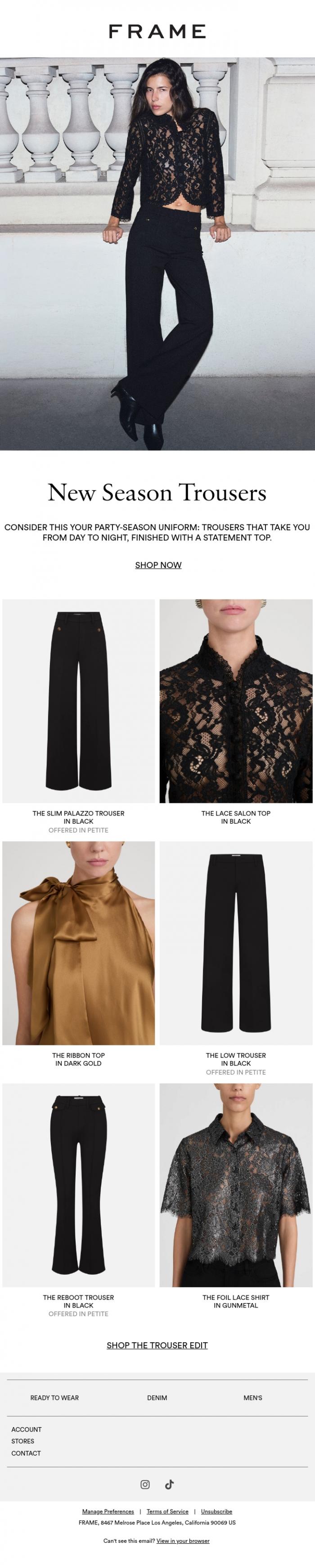 Email Design Inspiration from FRAME, New Season Trousers