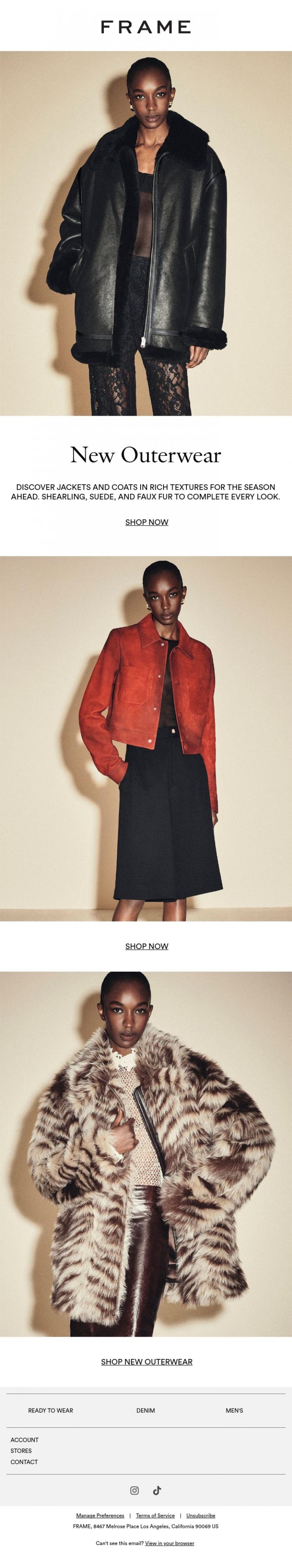 Email Design Inspiration from FRAME, New Outerwear Has Arrived