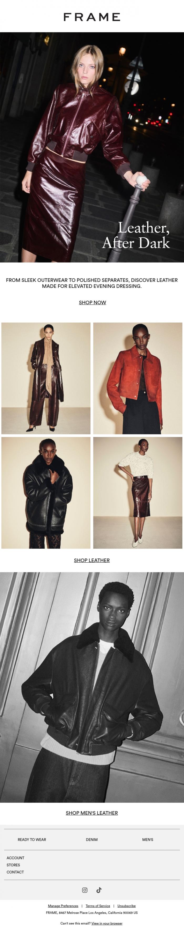 Email Design Inspiration from FRAME, New in Leather