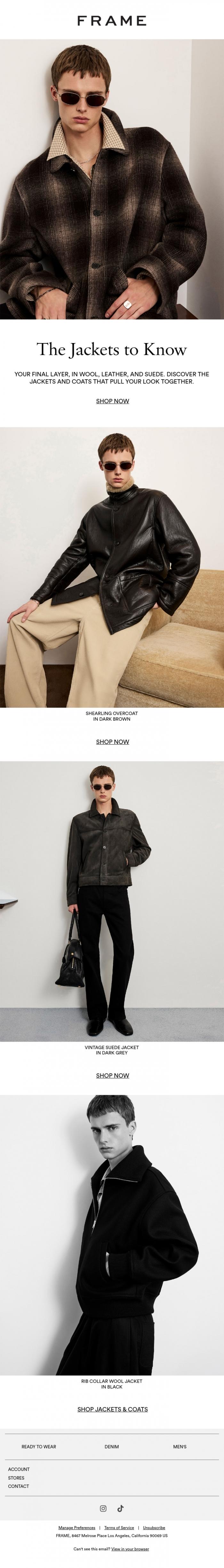 Email Design Inspiration from FRAME, The Jackets to Know This Season