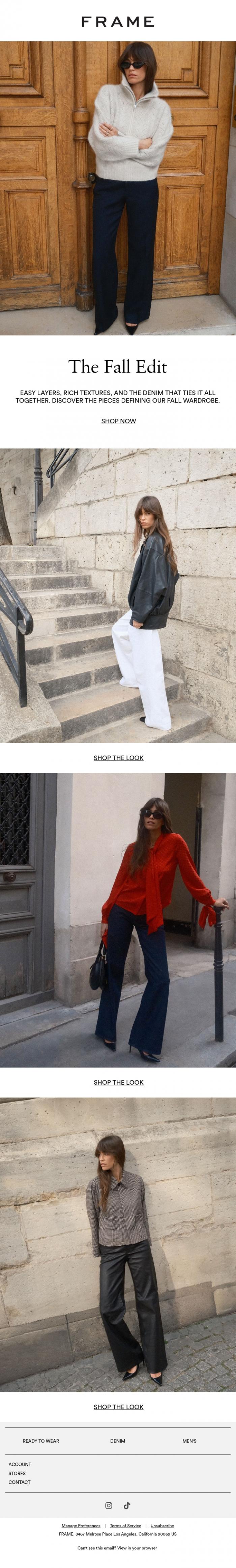 Email Design Inspiration from FRAME, Dressed for the Season