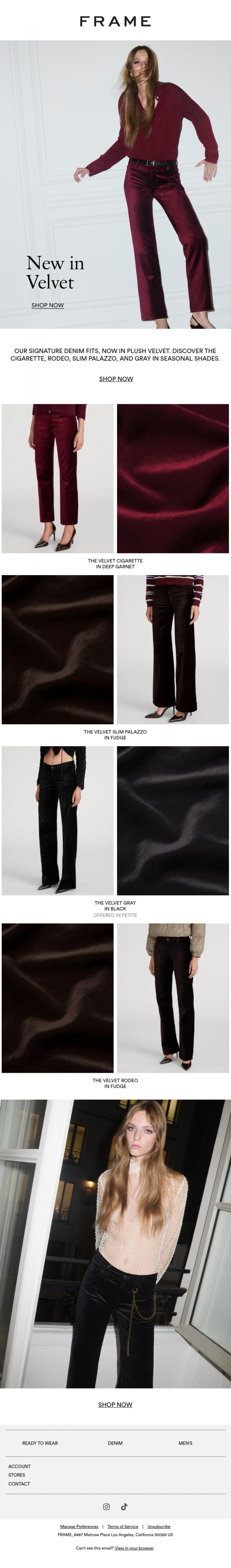 Email Design Inspiration from FRAME, Velvet Hour