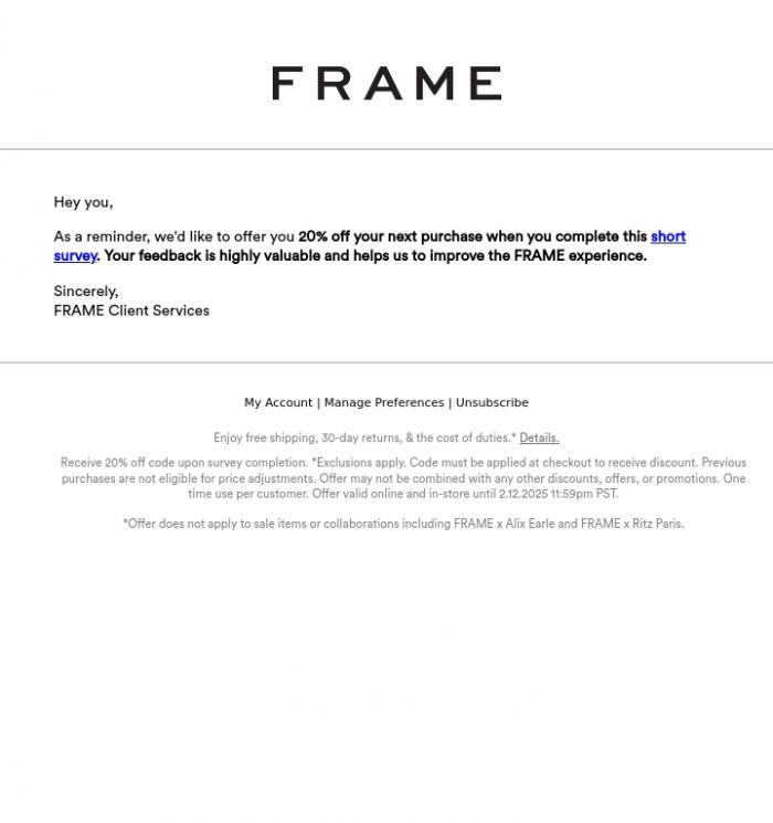 Email Design Inspiration from FRAME Client Services, We'd Love To Hear Your Thoughts