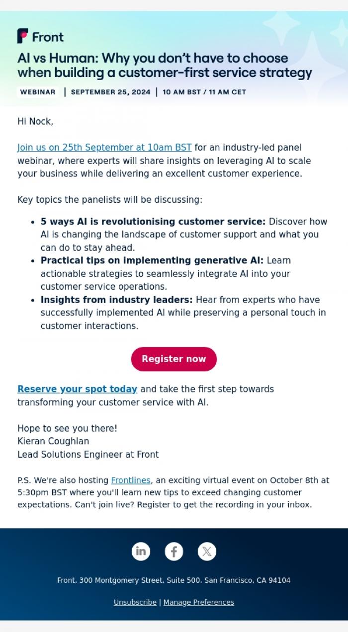 Email Design Inspiration from Front Team, [Webinar] Discover how AI can transform your customer service