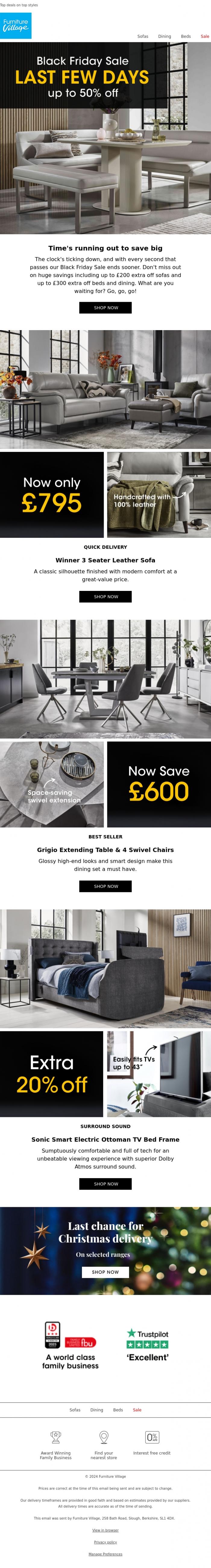 Email Design Inspiration from Furniture Village, Black Friday savings this way &rarr;