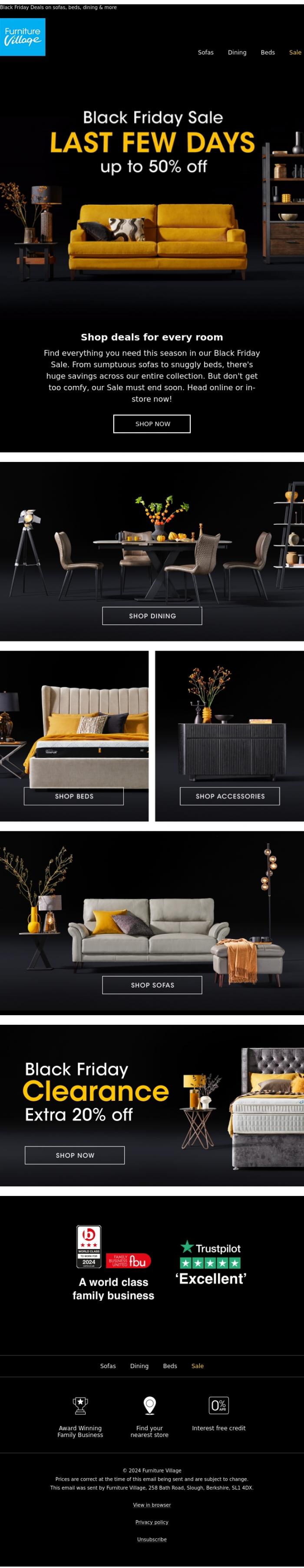 Email Design Inspiration from Furniture Village, ENDING SOON | Don't miss up to 50% off &rarr;