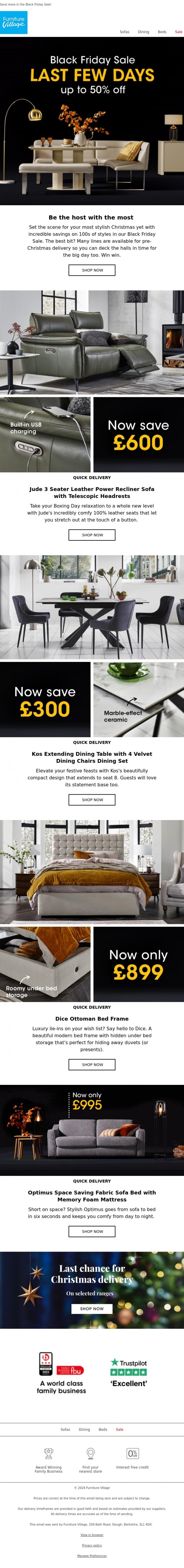 Email Design Inspiration from Furniture Village, Host Christmas in style for less 🎄