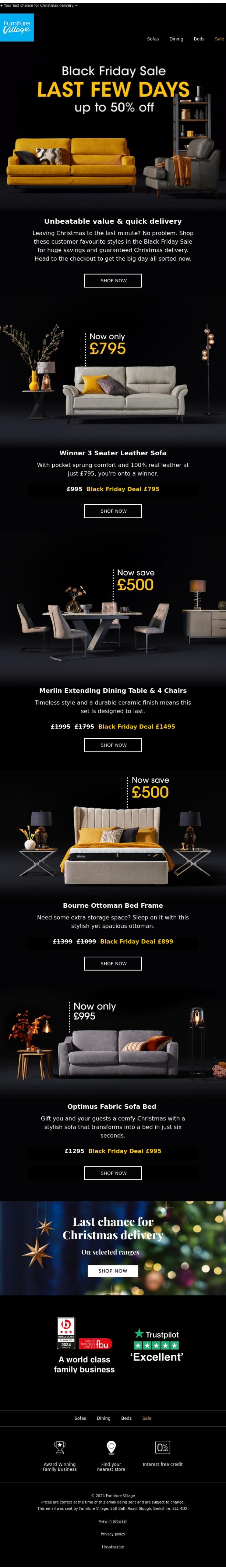 Email Design Inspiration from Furniture Village, Meet the Black Friday Sale bestsellers 🌟