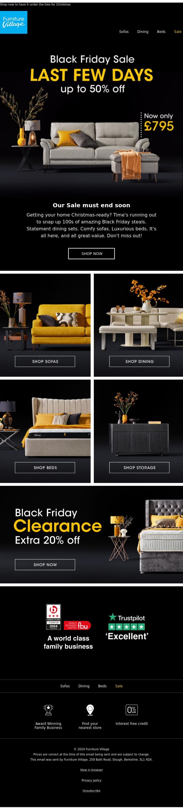 Email Design Inspiration from Furniture Village, There's just days left of the Black Friday Sale...