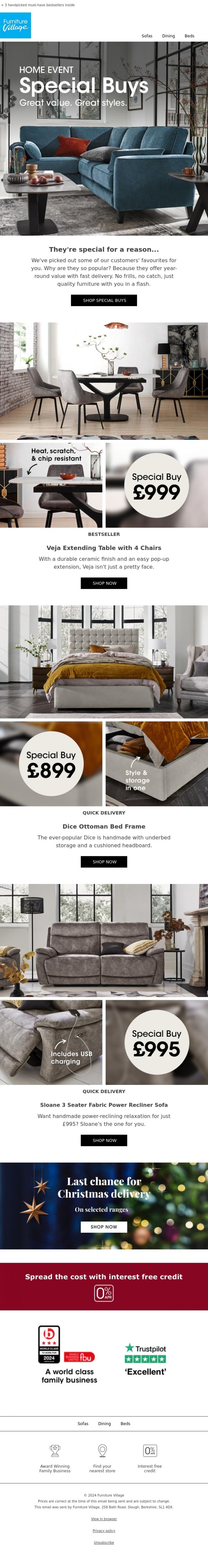 Email Design Inspiration from Furniture Village, Special Buys: unbeatable value all year round &rarr;