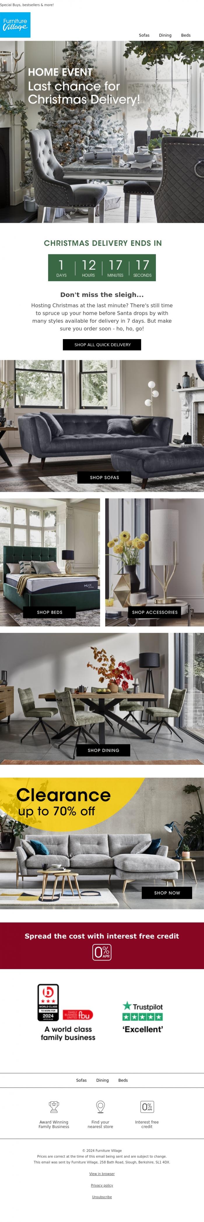 Email Design Inspiration from Furniture Village, Last chance for Christmas delivery 🎄