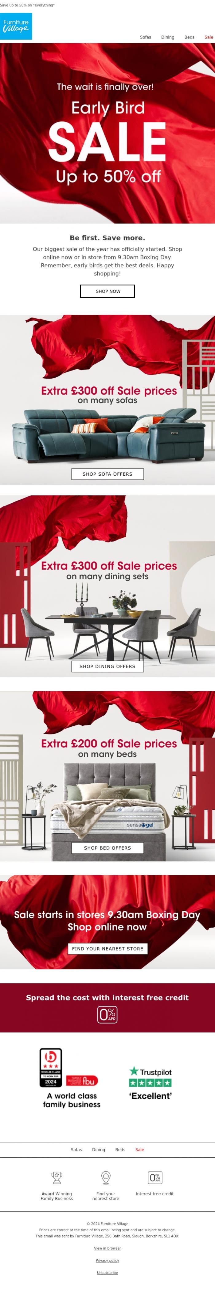Email Design Inspiration from Furniture Village, 🚨The Early Bird Sale is here🚨