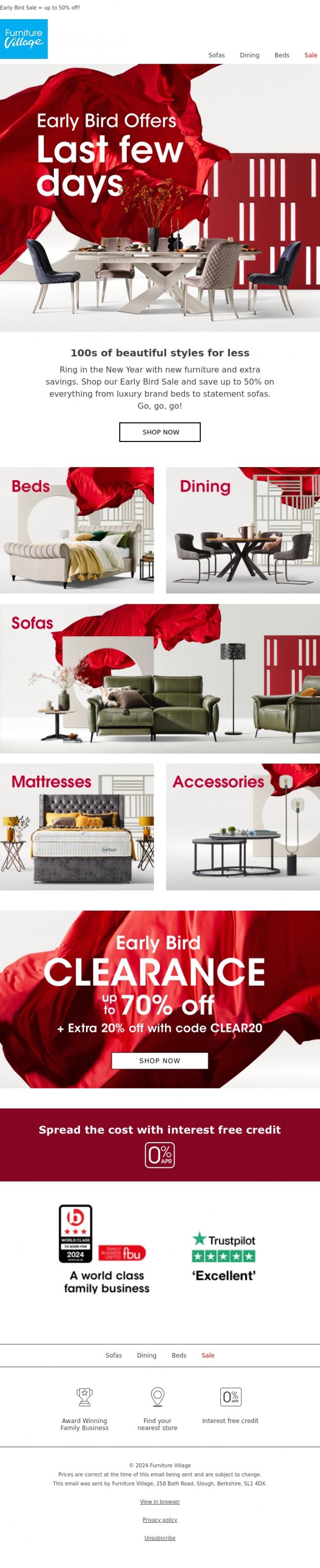 Email Design Inspiration from Furniture Village, End 2024 with huge savings 🎉