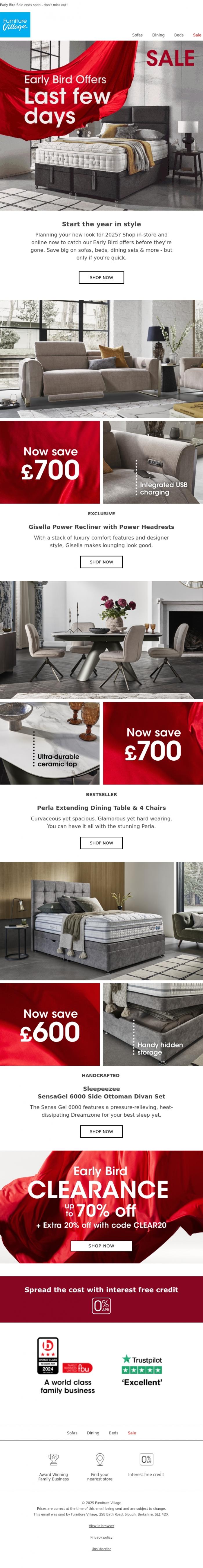Email Design Inspiration from Furniture Village, Ring In 2025 With Spectacular Savings 🥳