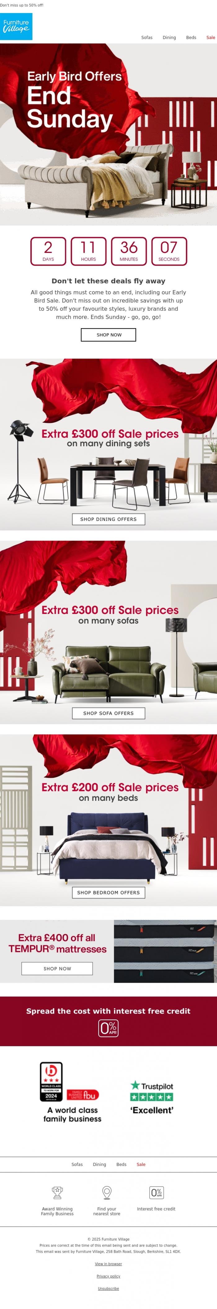 Email Design Inspiration from Furniture Village, 🚨 Early Bird Sale ends Sunday! 🚨