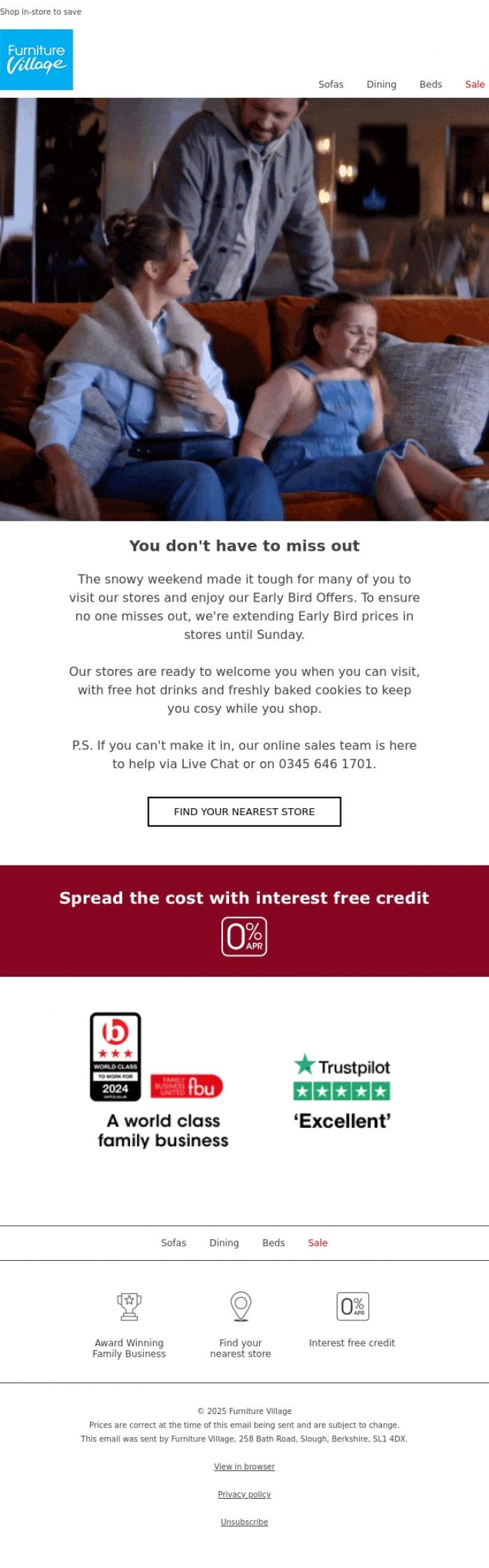 Email Design Inspiration from Furniture Village, Missed out on our Early Bird Offers? It's not too late!
