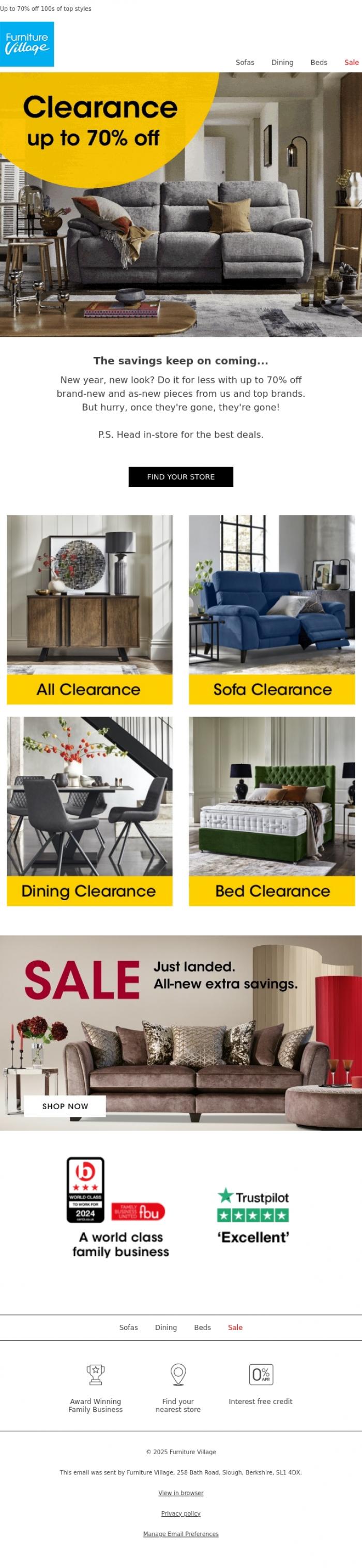 Email Design Inspiration from Furniture Village, Don't miss these Clearance deals 😍