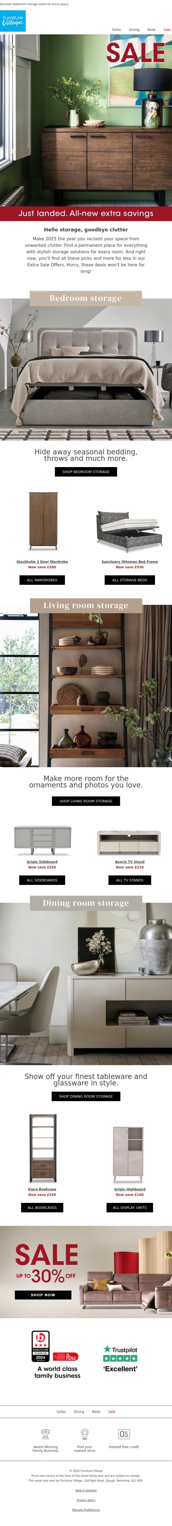Email Design Inspiration from Furniture Village, Make clearing the clutter your 2025 resolution