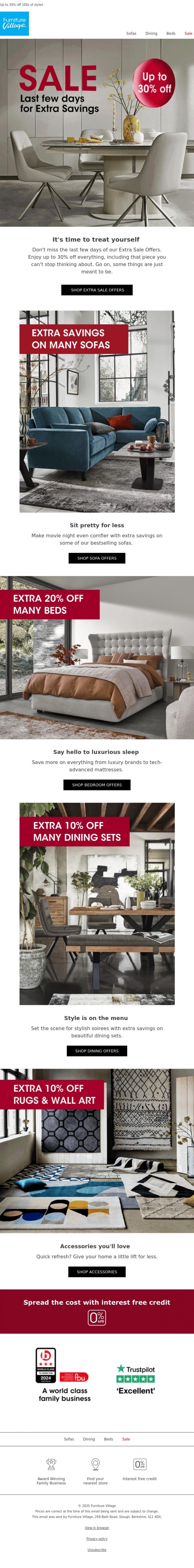 Email Design Inspiration from Furniture Village, Last few days of Extra Sale Offers 🚨