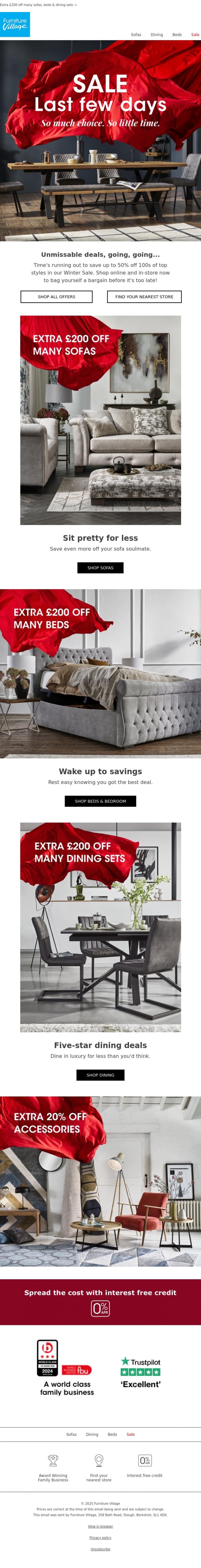 Email Design Inspiration from Furniture Village, SALE | Just days left to save up to 50% off!