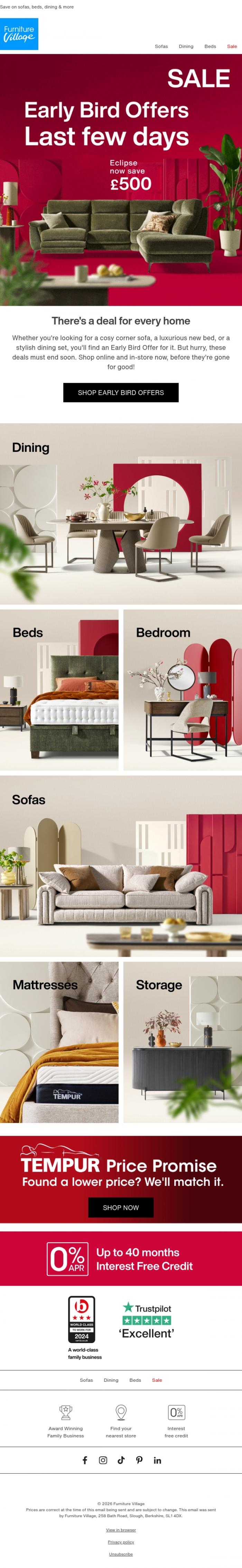 Email Design Inspiration from Furniture Village, 💰 Shop super savings for every room