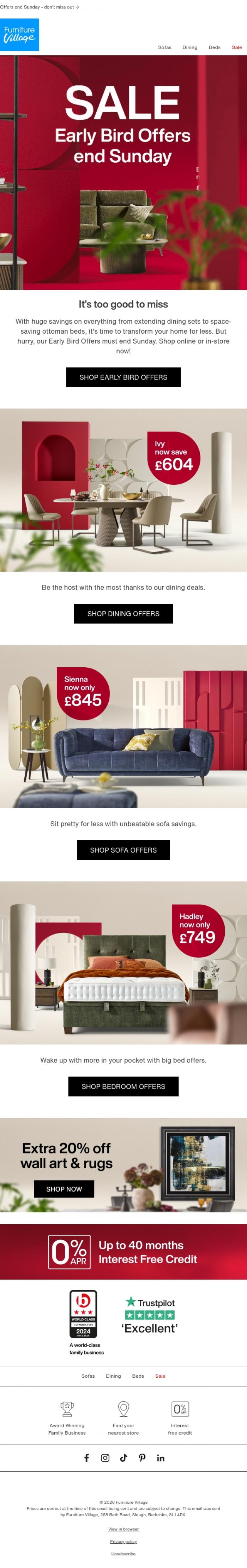 Email Design Inspiration from Furniture Village, ⏳ Time's running out to shop the Early Bird Sale!