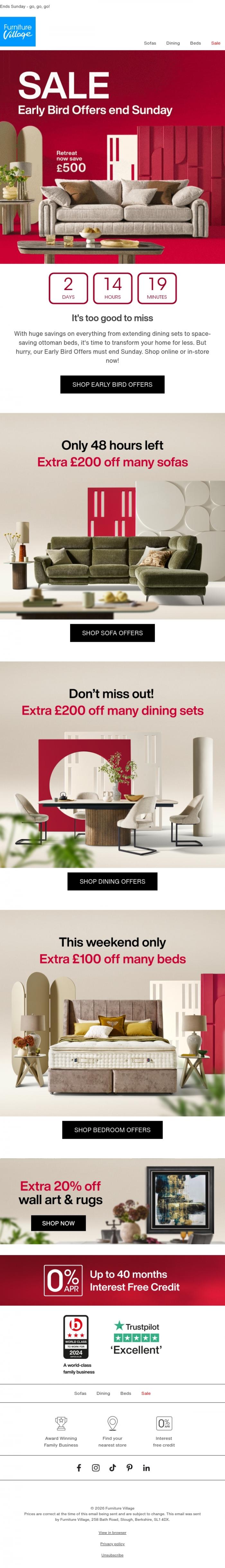 Email Design Inspiration from Furniture Village, ⏳ Last chance for Early Bird Offers ⏳
