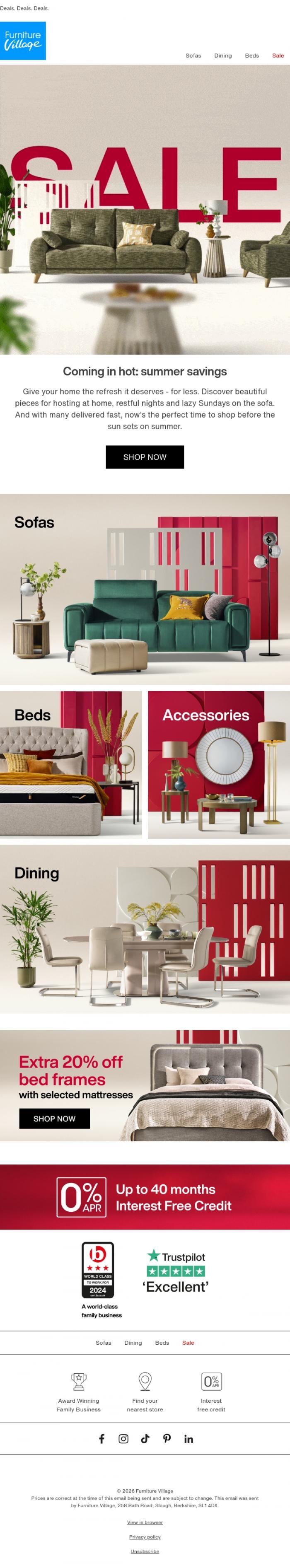 Email Design Inspiration from Furniture Village, Fresh summer savings, delivered fast ☀️