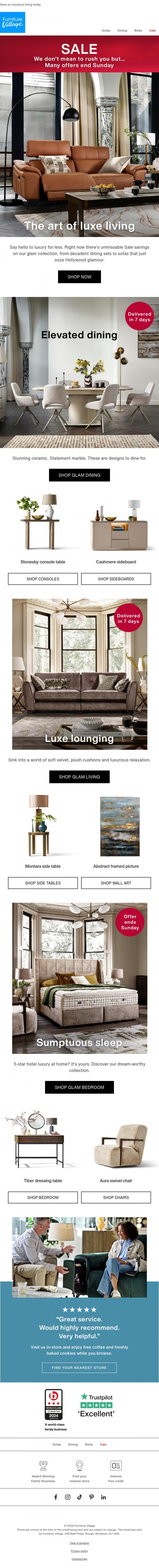 Email Design Inspiration from Furniture Village, The Glam Edit: Statement styles for your home