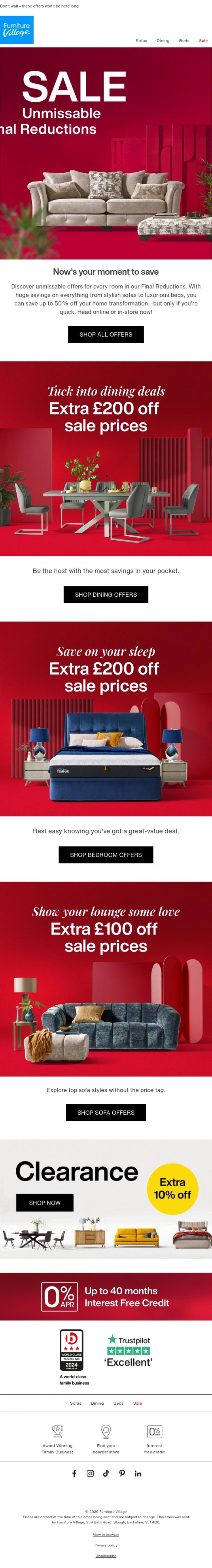 Email Design Inspiration from Furniture Village, 🔴 Up to 50% off: last chance Final Reductions