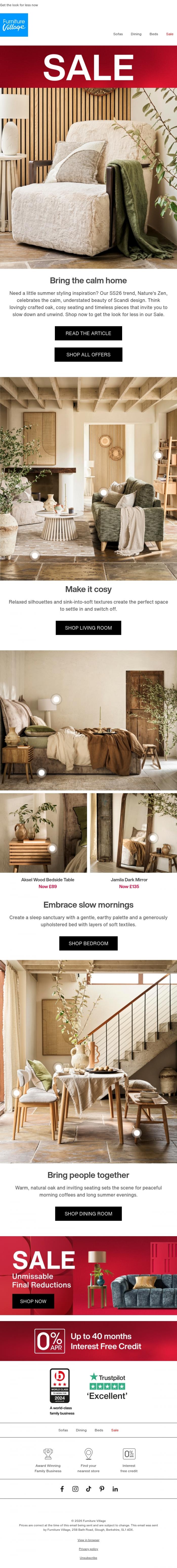 Email Design Inspiration from Furniture Village, Trend alert: Nature's Zen 🌳