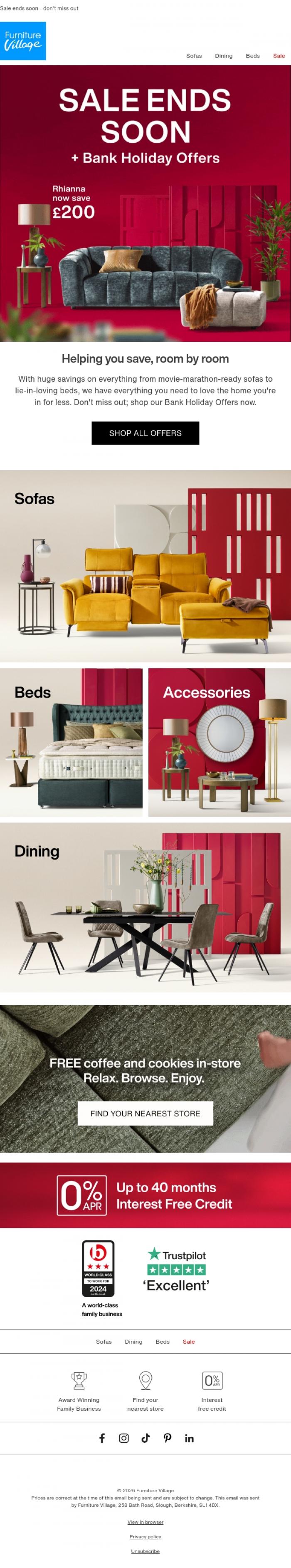 Email Design Inspiration from Furniture Village, ☀️ Hot summer steals in our Bank Holiday Offers
