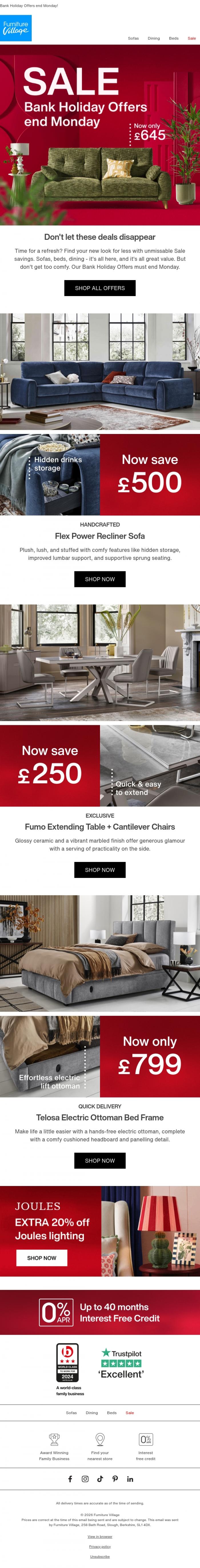 Email Design Inspiration from Furniture Village, Save &pound;100s on these bestselling Sale styles