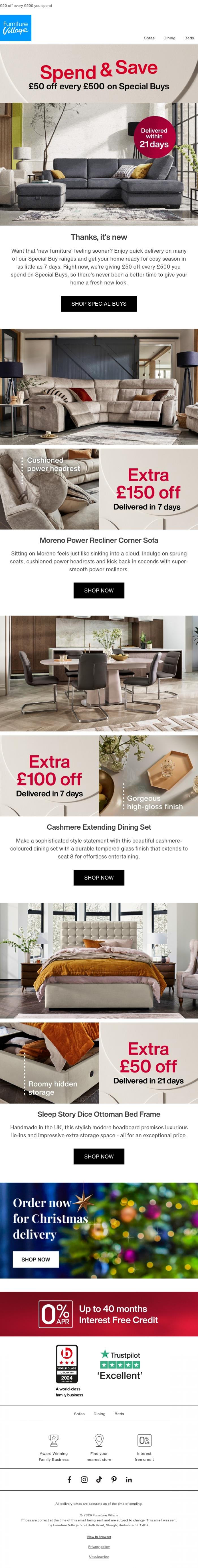 Email Design Inspiration from Furniture Village, Speedy styles 🤝 Special Buys