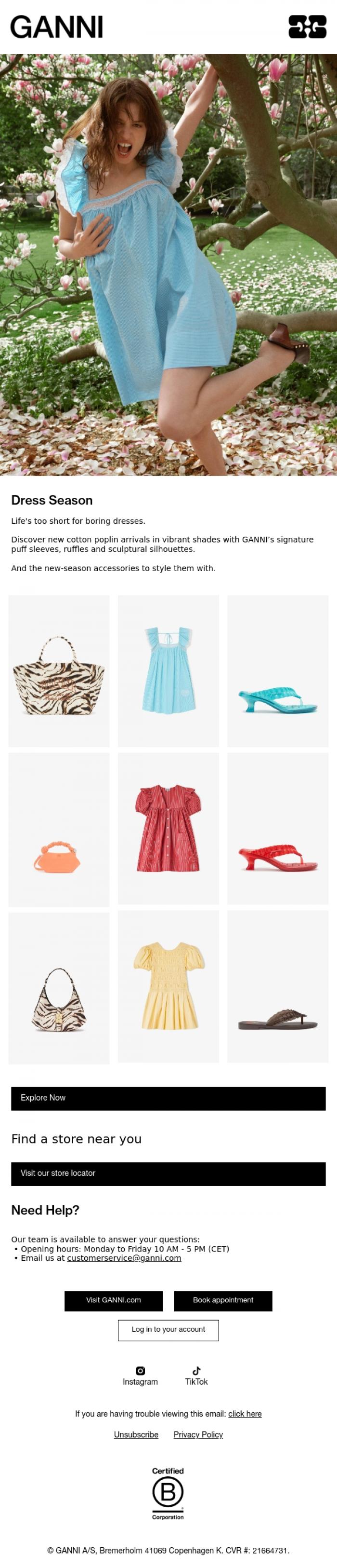 Email Design Inspiration from GANNI, Pretty Summer Dresses That Feel Right