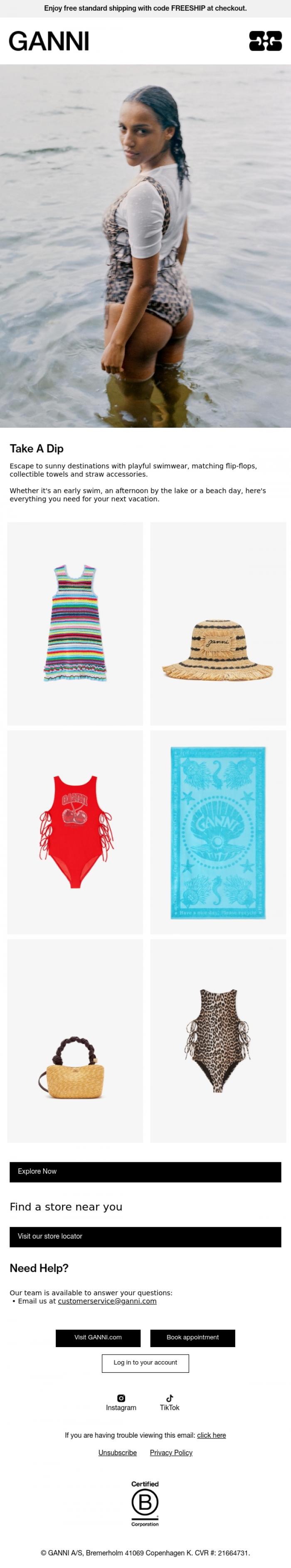Email Design Inspiration from GANNI, New In: Meet Us By The Water