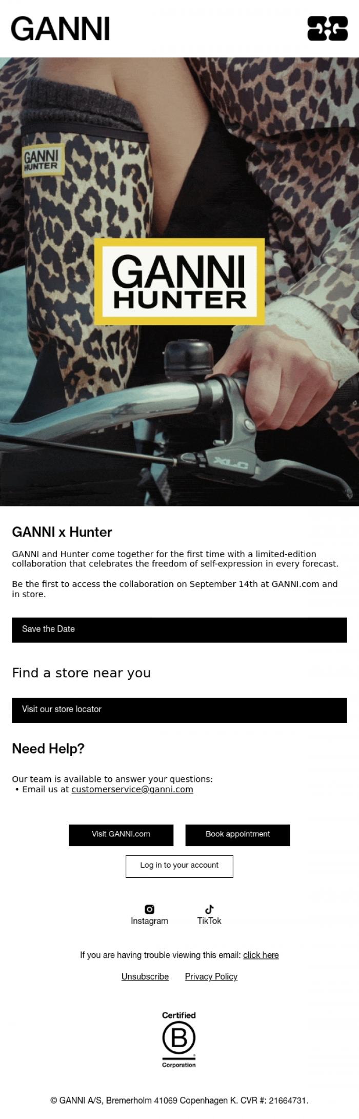 Email Design Inspiration from GANNI, Coming Soon: GANNI x Hunter