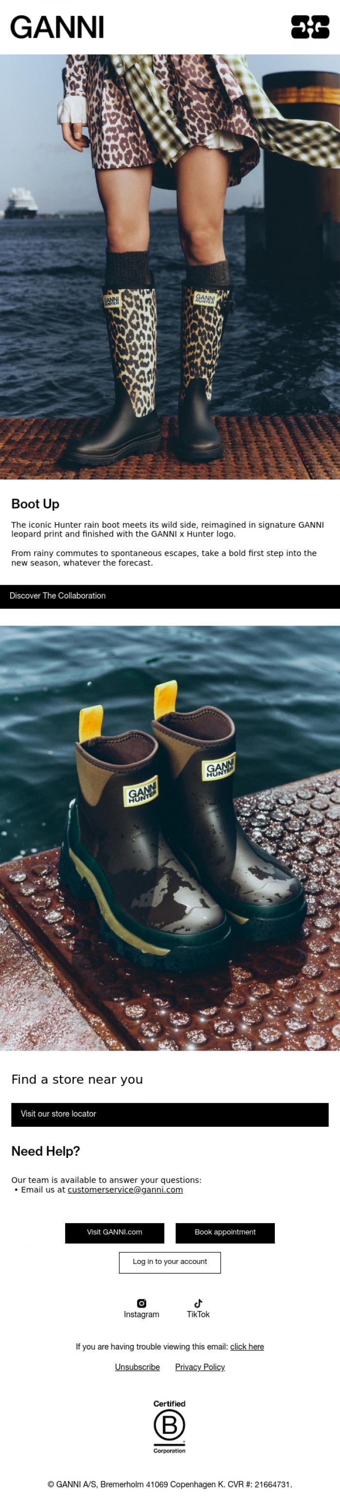 Email Design Inspiration from GANNI, These Boots Were Made For Rainy Days