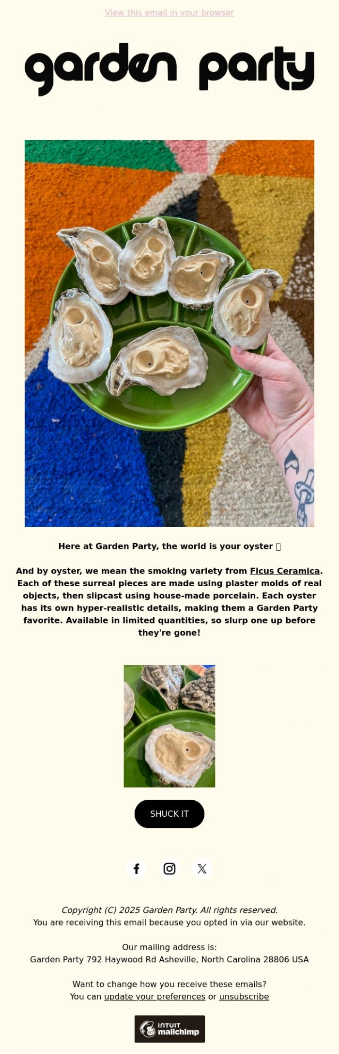 Email Design Inspiration from Garden Party, Oysters On The Half Shell🦪