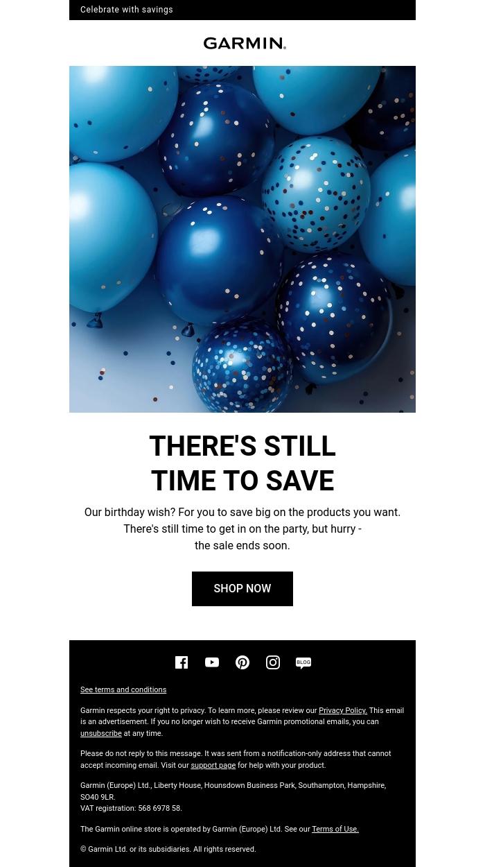Email Design Inspiration from Garmin, Don't miss our birthday sale  🎁